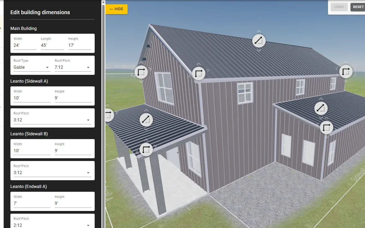 The cold-formed steel 3D designer showing a two-story steel home