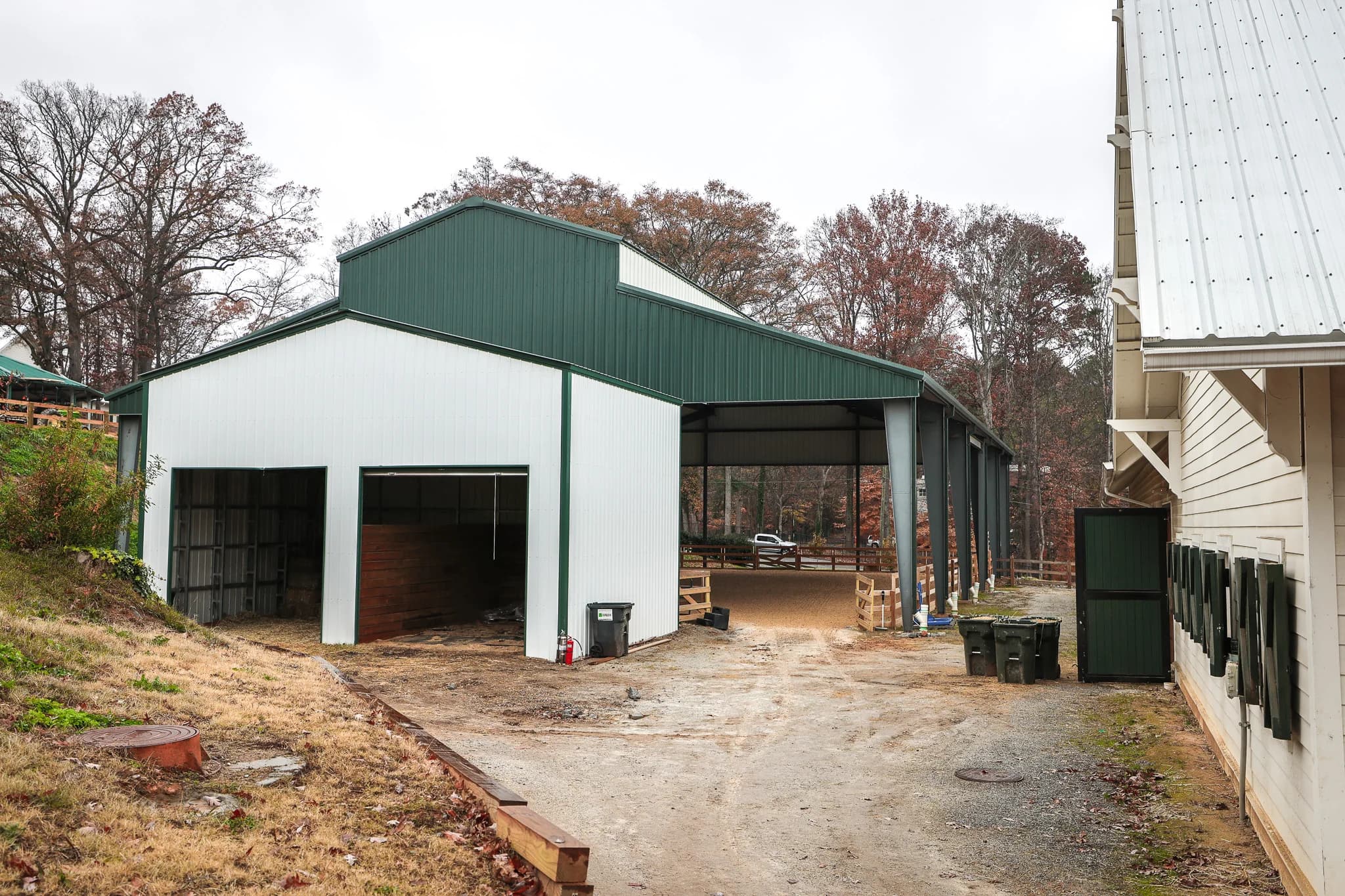 Agricultural steel buildings with covered arena complex