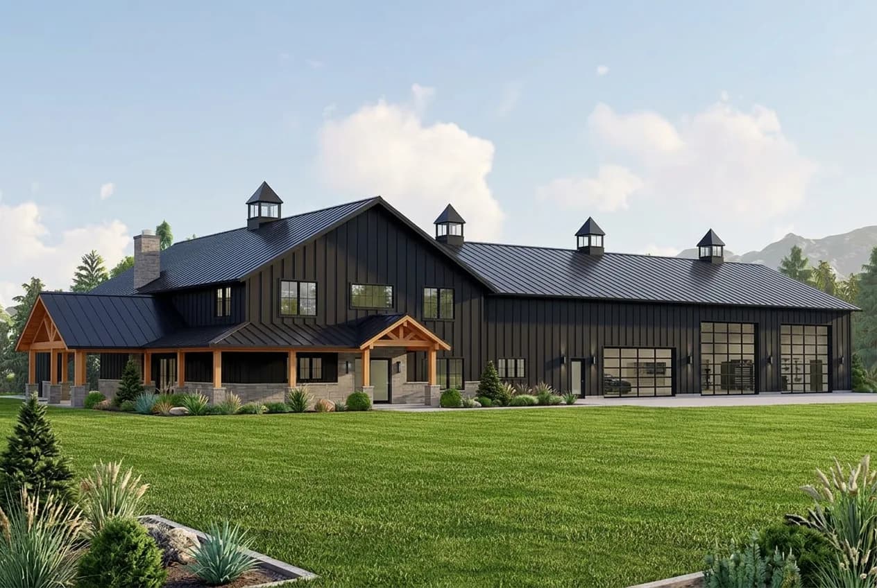 Modern barndominium exterior showcasing design versatility