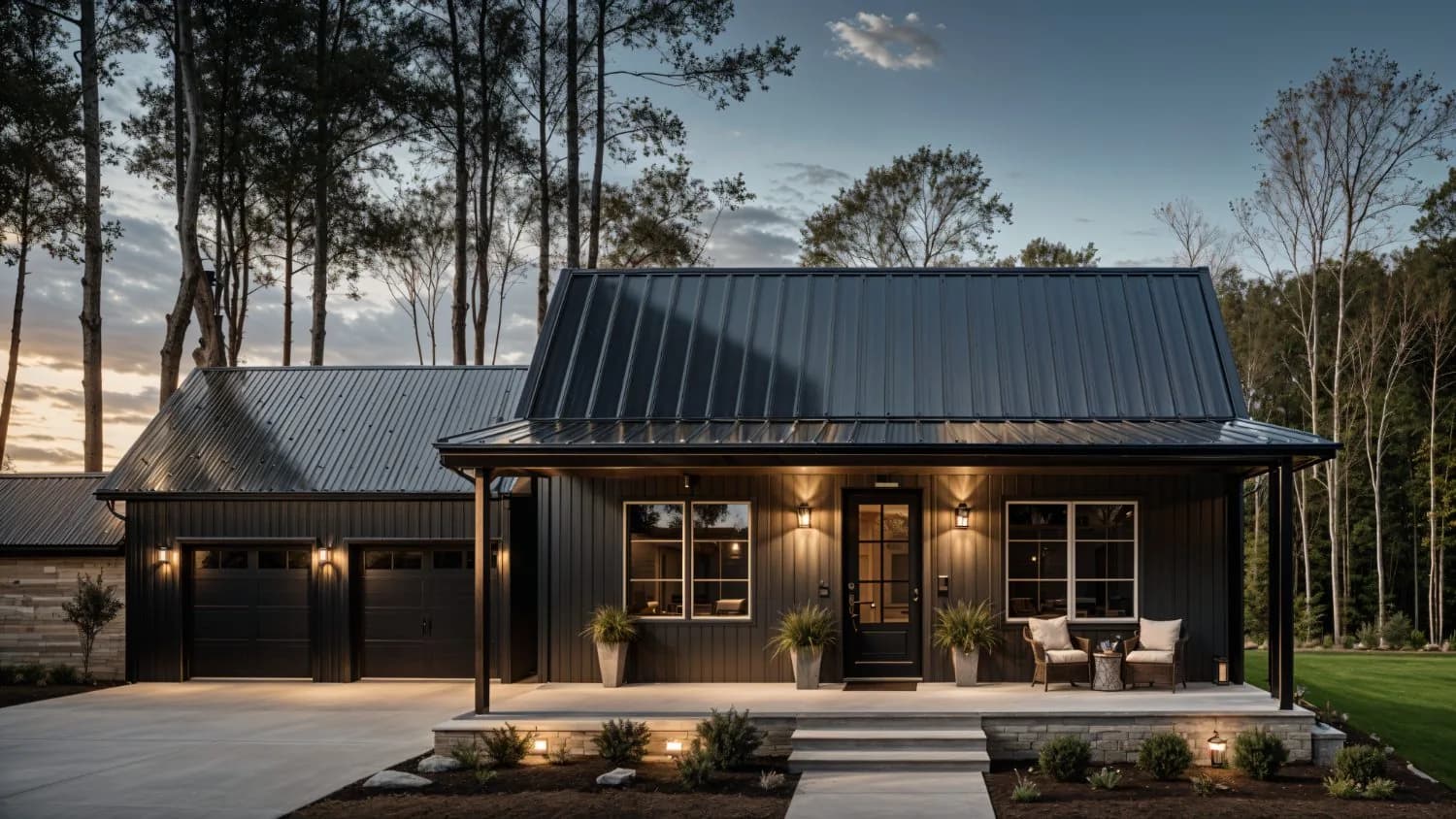 Small steel barndominium exterior showing compact efficient design