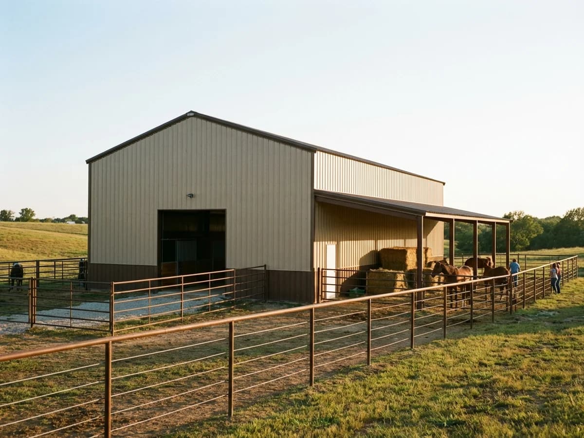Gable horse barn with attached lean-to