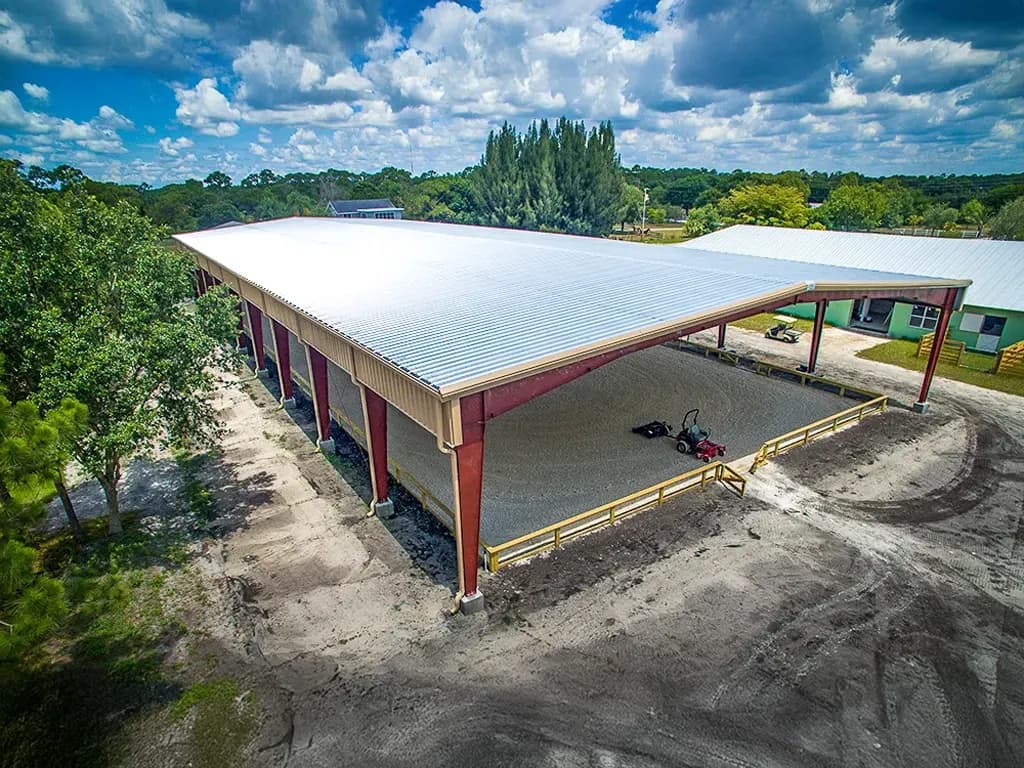 Aerial view of completed hurricane-resistant steel building