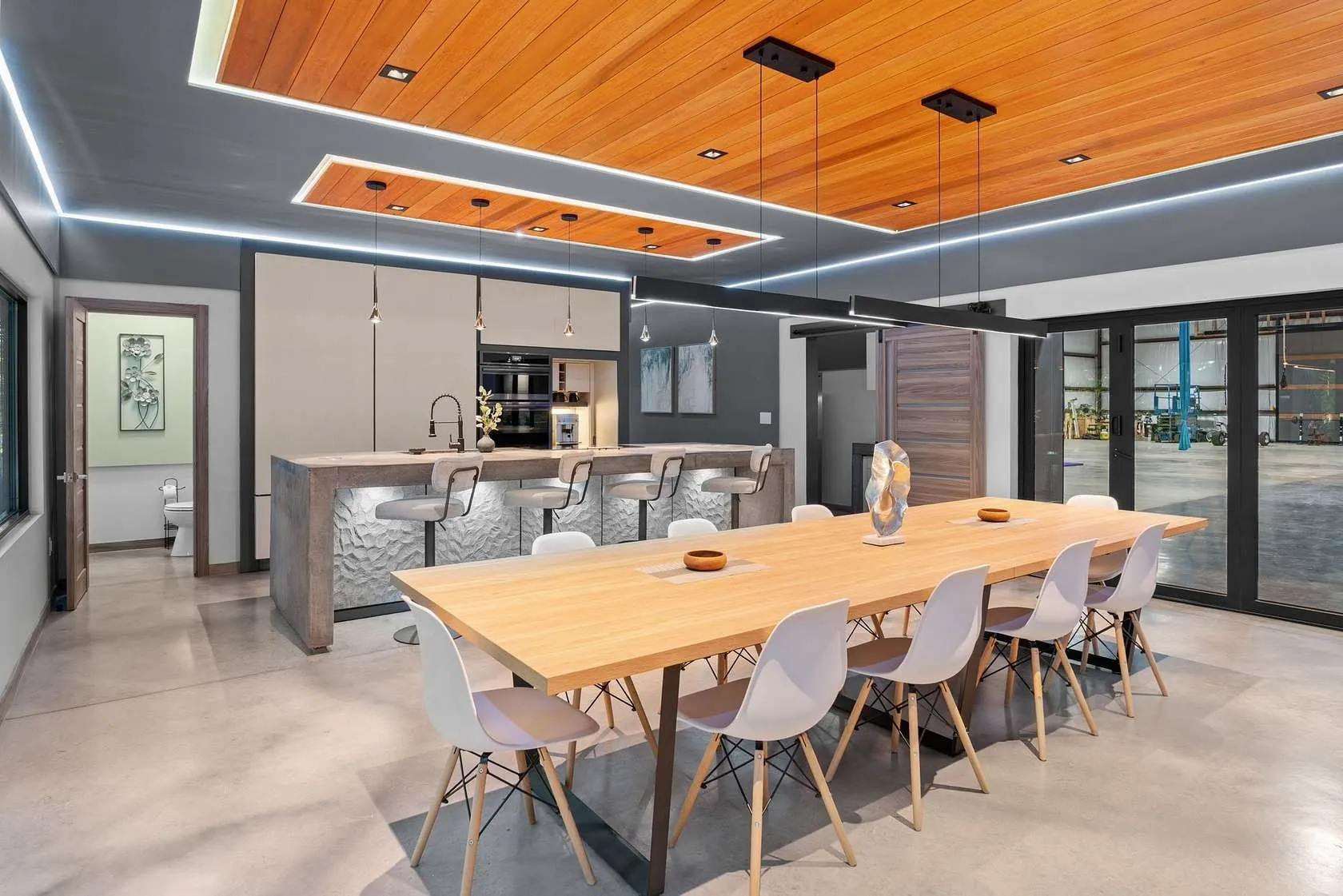 Open-concept kitchen and dining area with island seating